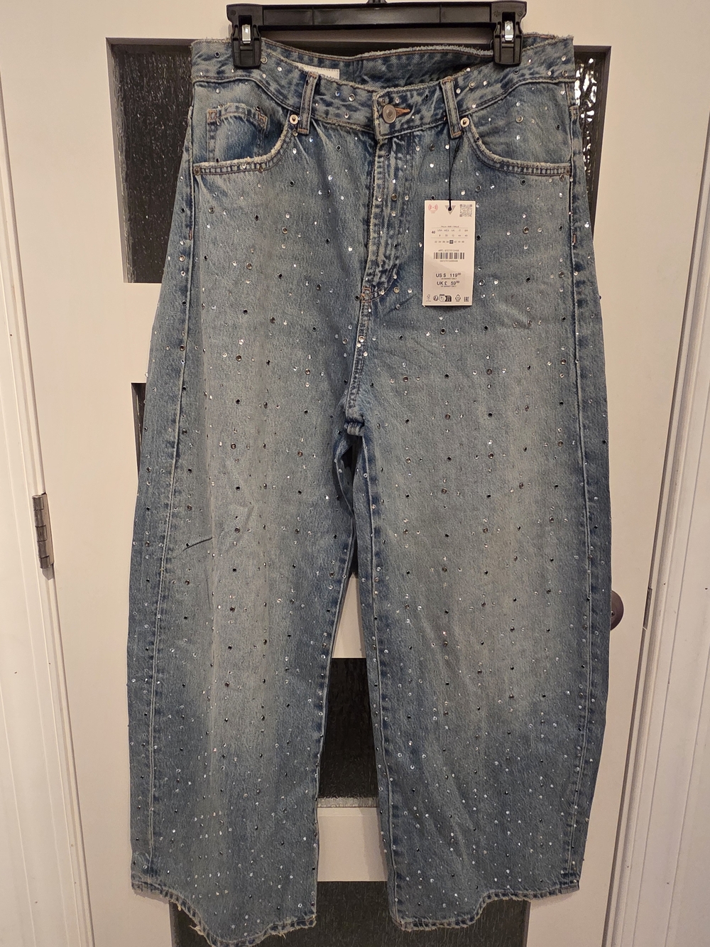 ZARA Women's Light Wash Embellished Crystaled Jeans